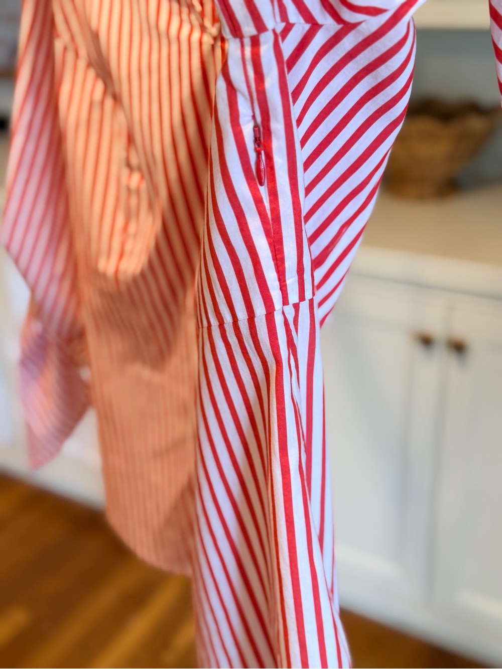 J. Crew Red and White Striped V-Neck Tie-Sleeve Blouse Size XL - Picture 4 of 10